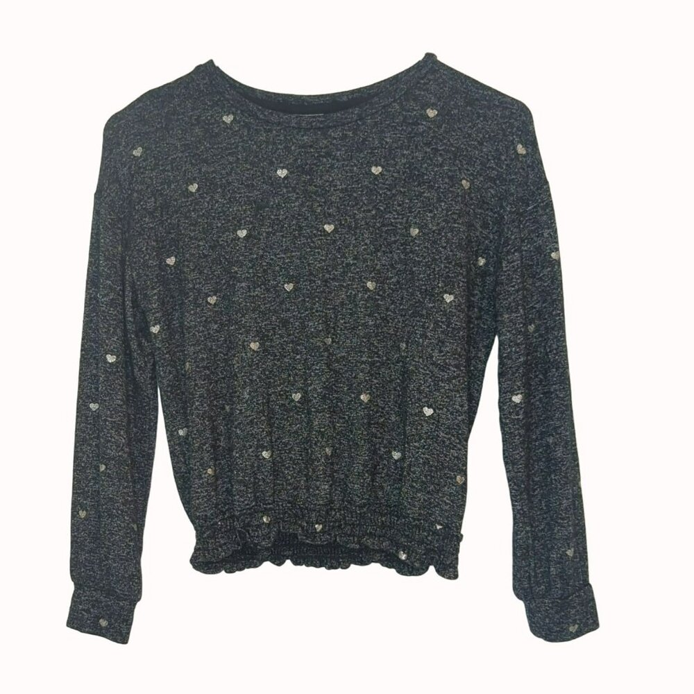 Gap Kids Girls Long Sleeve Sweater Top Size Large 10 Pattern Black Gray Hearts